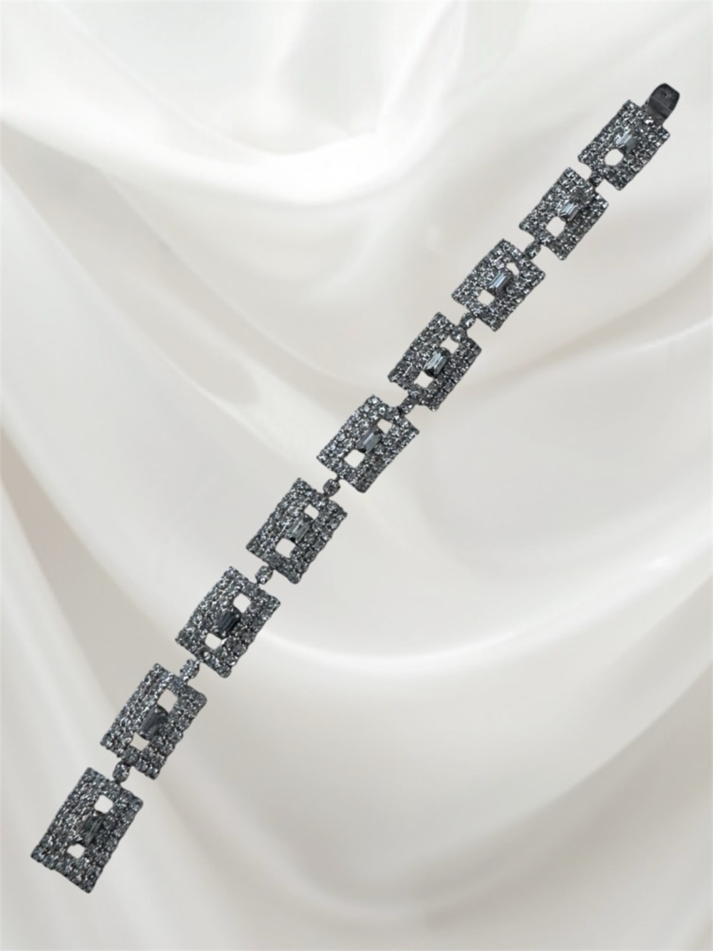 💟 Vintage Rhinestone Baguette Link Bracelet - Picture 4 of 13